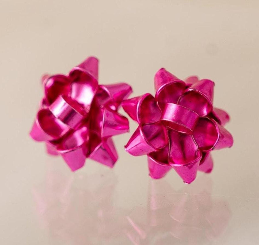 Classic Christmas Bow Stud Earrings - Pink