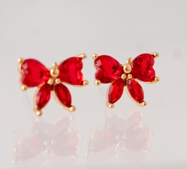 The Classic Coquette Christmas Zircon Bow Stud Earrings - Red