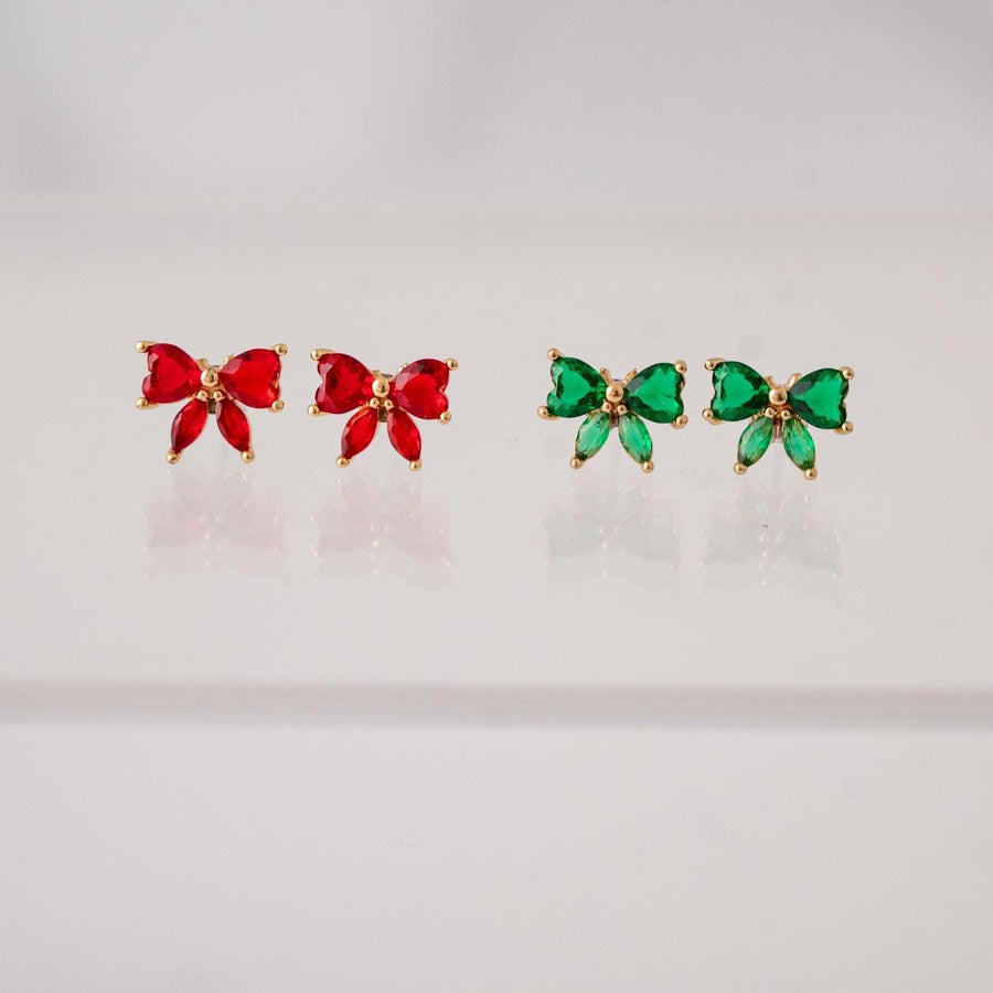 The Classic Coquette Christmas Zircon Bow Stud Earrings - Red