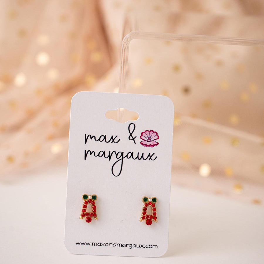 The Dainty & Delicate Tiny Zircon Christmas Bell Studs with Pearl