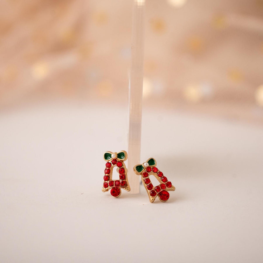 The Dainty & Delicate Tiny Zircon Christmas Bell Studs with Pearl