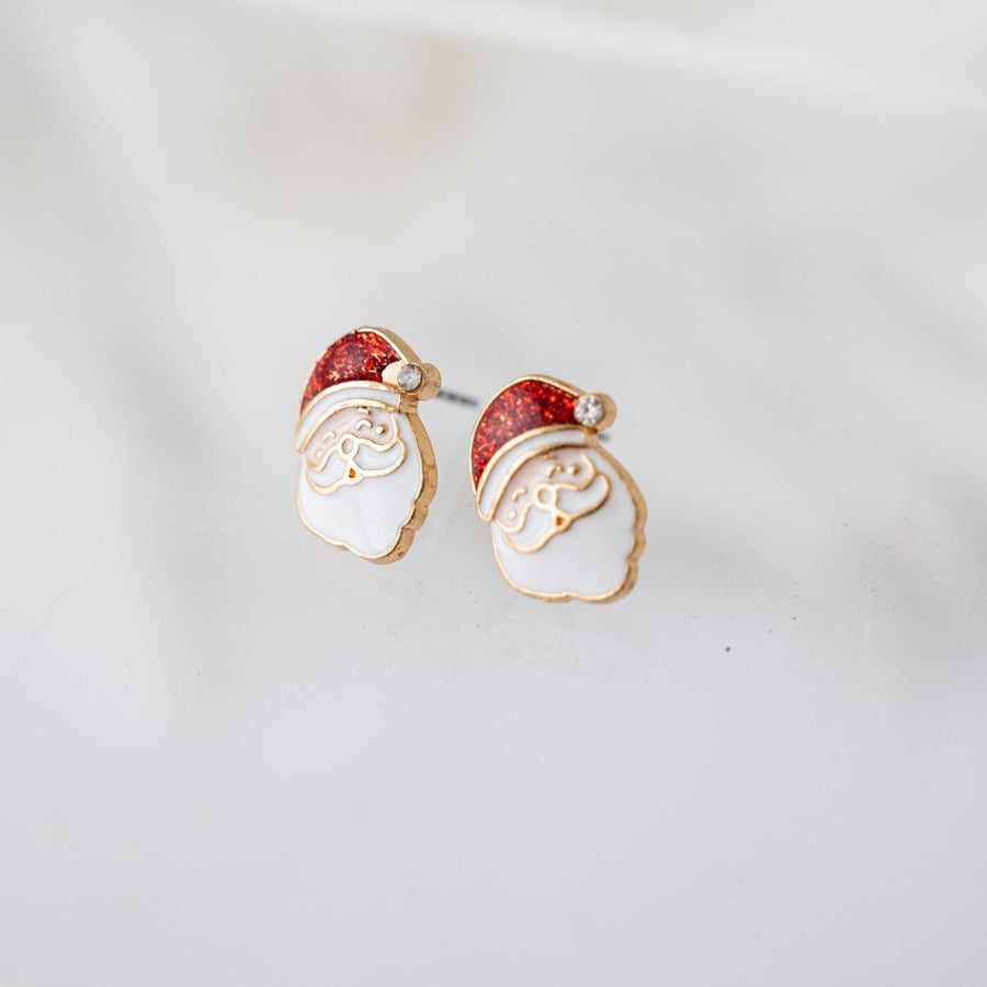 The Dainty & Delicate Tiny Santa Stud Earrings with Crystal on Tiny Hat
