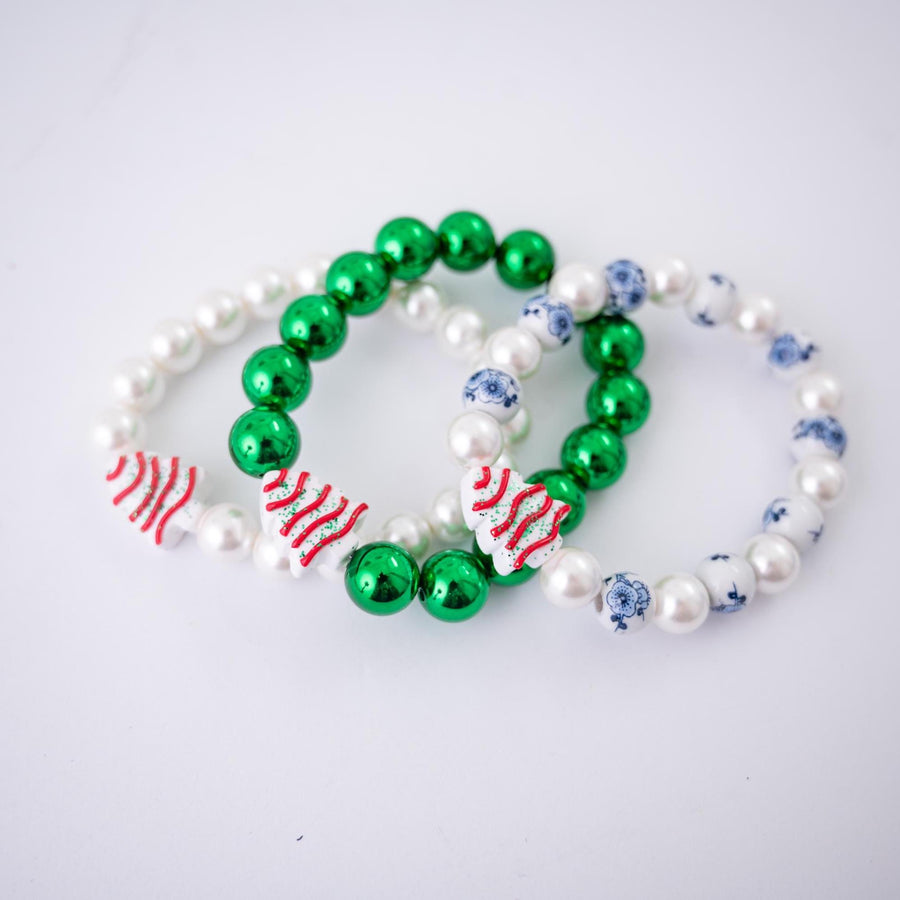 Under the Mistletoe Little Debbie Christmas Tree and Chinoiserie Stretchy Bracelet Stack