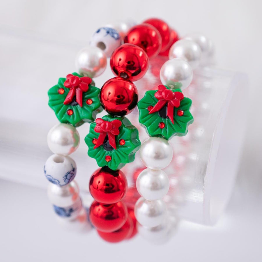 Tis The Season to Sparkle Christmas Wreath and Chinoiserie Stretchy Bracelet Stack