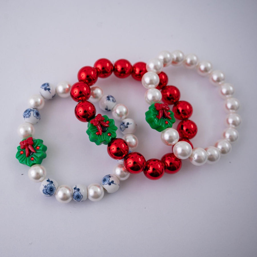 Tis The Season to Sparkle Christmas Wreath and Chinoiserie Stretchy Bracelet Stack