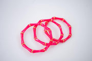 The Thin Bridgette Bamboo Acrylic Bangle Set in Marbled Hot Pink (in Gold or Silver)