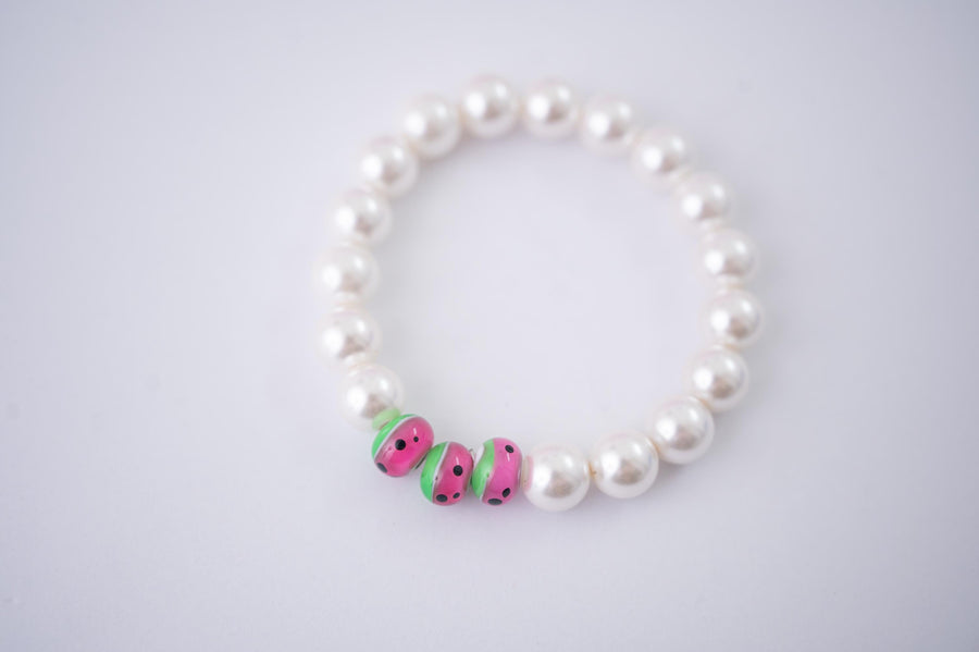 The One in a Melon Shell Pearl Stretchy Bracelet - Watermelon