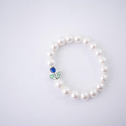 The Tulip Tea Time Stretchy Pearl Bracelet - Navy Blue Flower