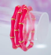 The Thin Bridgette Bamboo Acrylic Bangle Set in Marbled Hot Pink (in Gold or Silver)