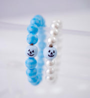 Only Here for the Treats Pumpkin Pearls & Gingham Stretchy Bracelet Stack - Blue
