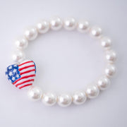 The Brave Hearts Patriotic Pearl Bracelet - Hand Painted Glass Bead