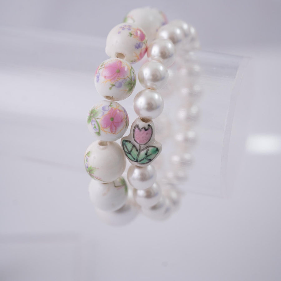 The Tulip Tea Time Stretchy Pearl Bracelet - Pink Flower