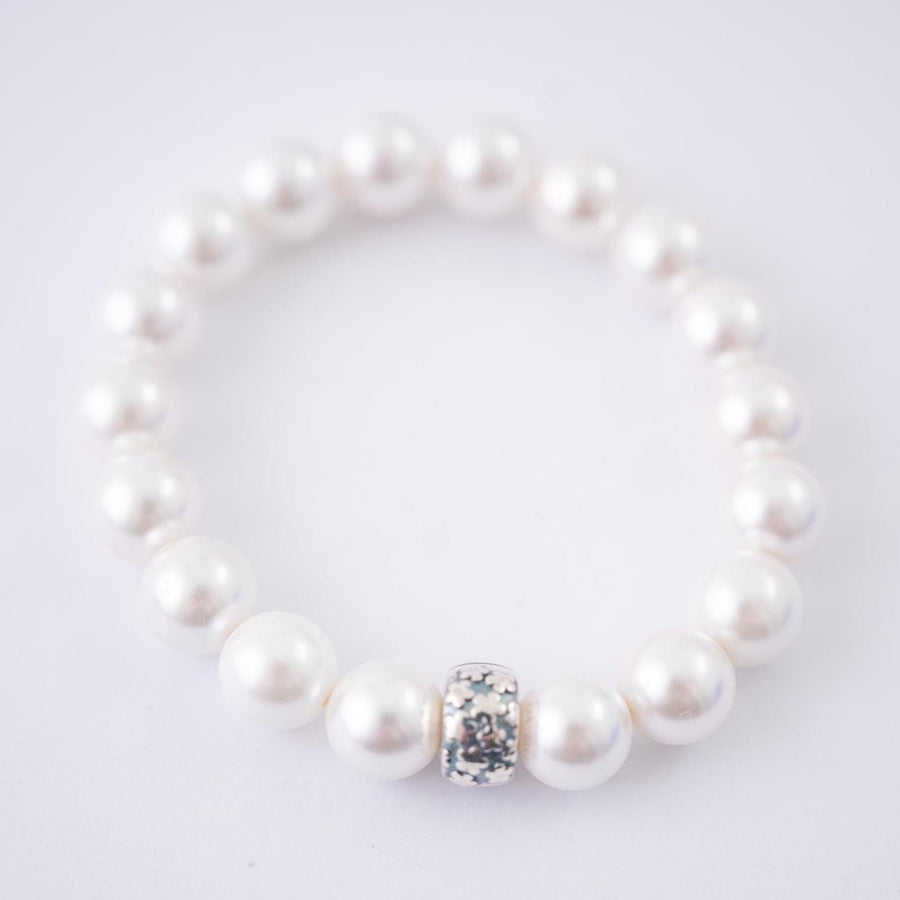 The Bed & Breakfast Shell Pearl Stretchy Bracelet with Sterling Silver Center Charm