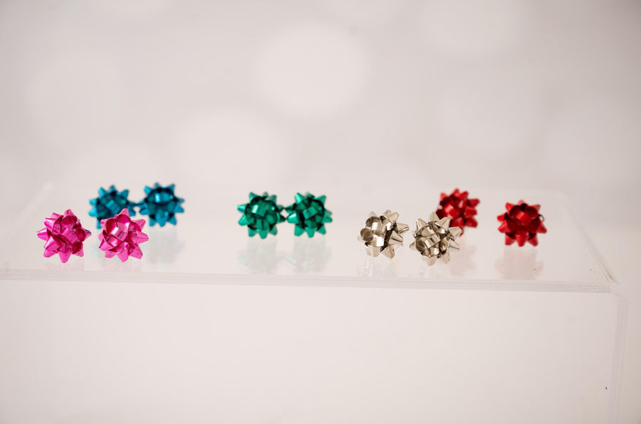 Classic Christmas Bow Stud Earrings - Blue