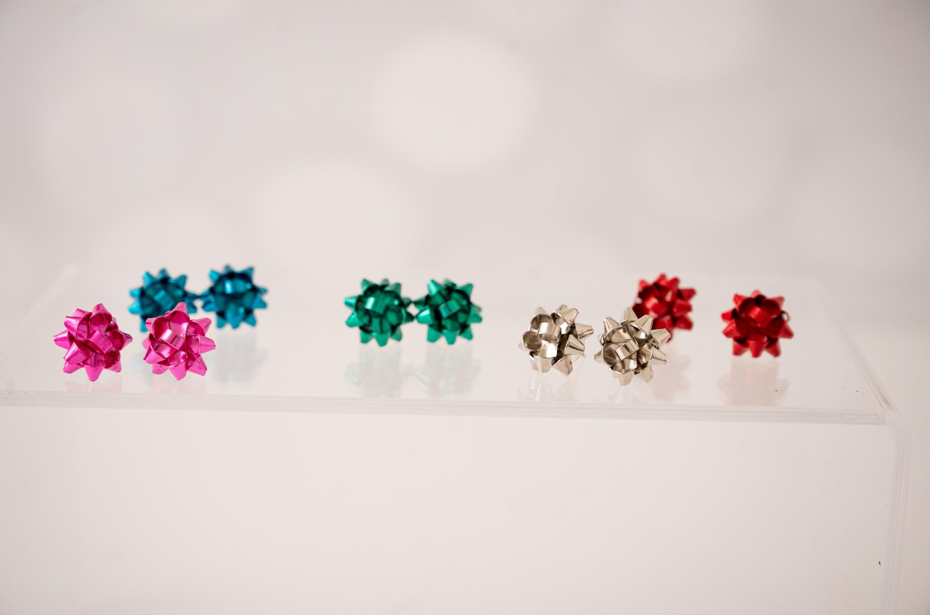 Classic Christmas Bow Stud Earrings - Silver