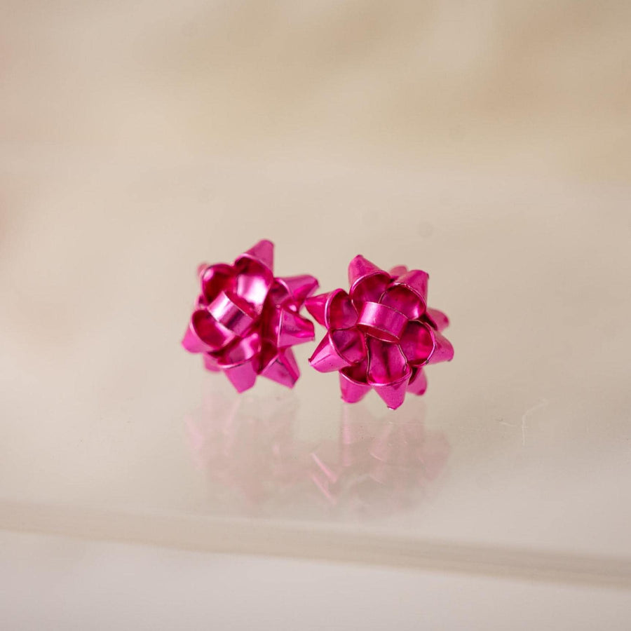 Classic Christmas Bow Stud Earrings - Pink