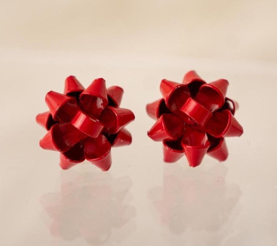 Classic Christmas Bow Stud Earrings - Red