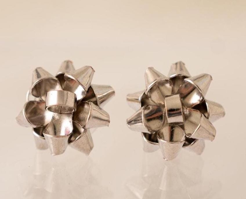 Classic Christmas Bow Stud Earrings - Silver