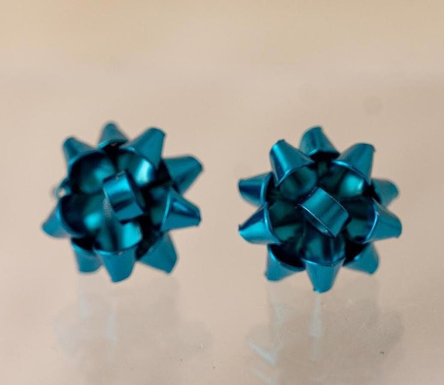 Classic Christmas Bow Stud Earrings - Blue