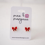 The Classic Coquette Christmas Zircon Bow Stud Earrings - Red