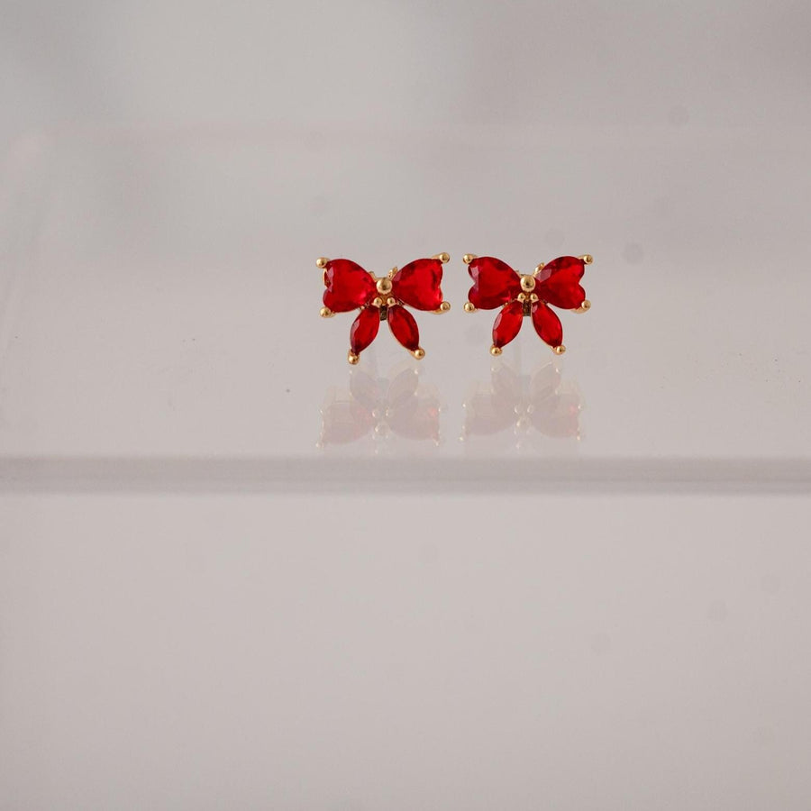 The Classic Coquette Christmas Zircon Bow Stud Earrings - Red
