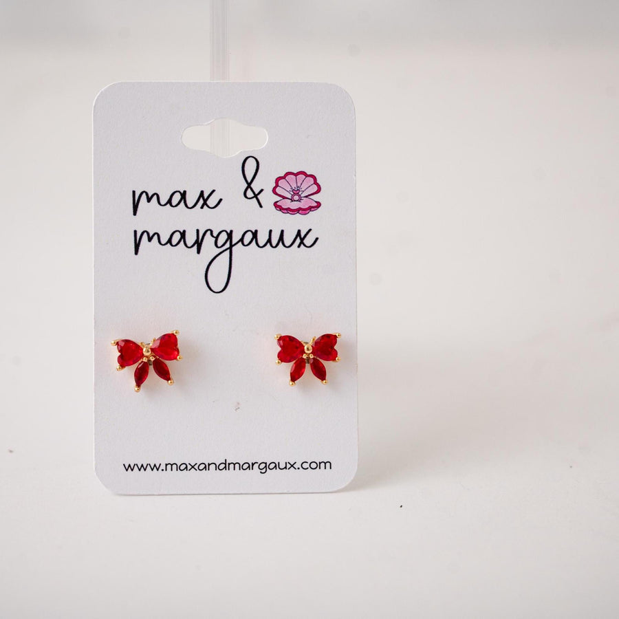 The Classic Coquette Christmas Zircon Bow Stud Earrings - Red