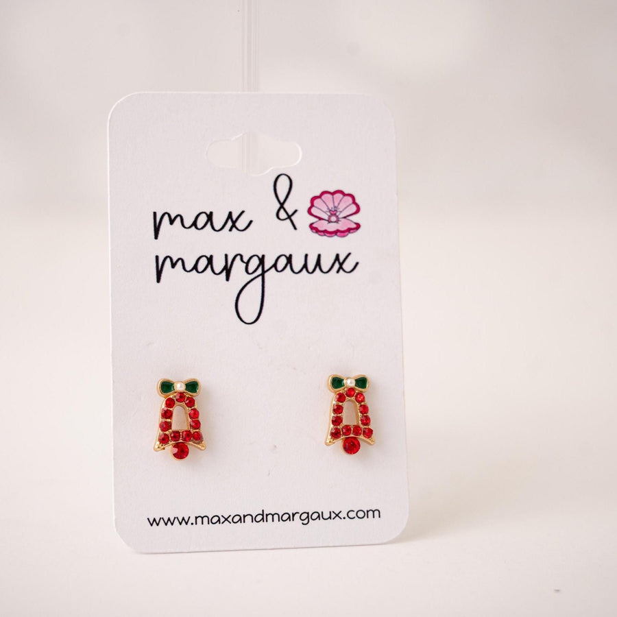 The Dainty & Delicate Tiny Zircon Christmas Bell Studs with Pearl