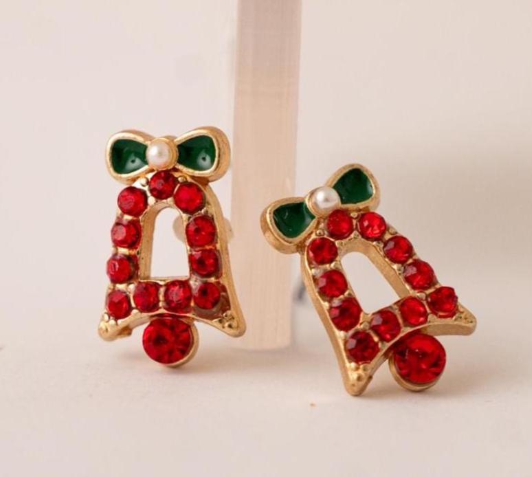 The Dainty & Delicate Tiny Zircon Christmas Bell Studs with Pearl