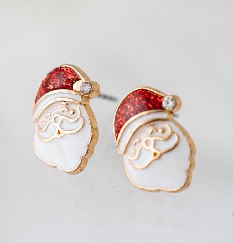 The Dainty & Delicate Tiny Santa Stud Earrings with Crystal on Tiny Hat
