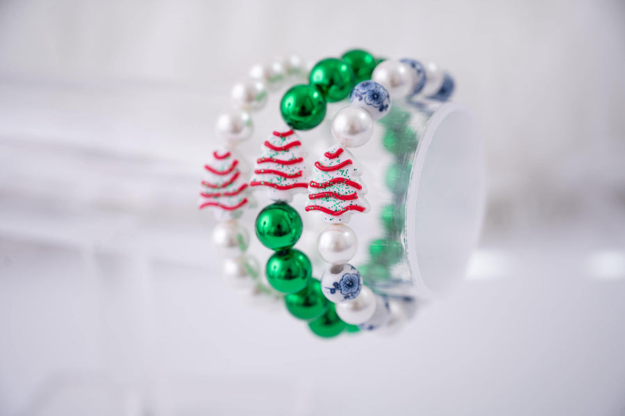 Under the Mistletoe Little Debbie Christmas Tree and Chinoiserie Stretchy Bracelet Stack