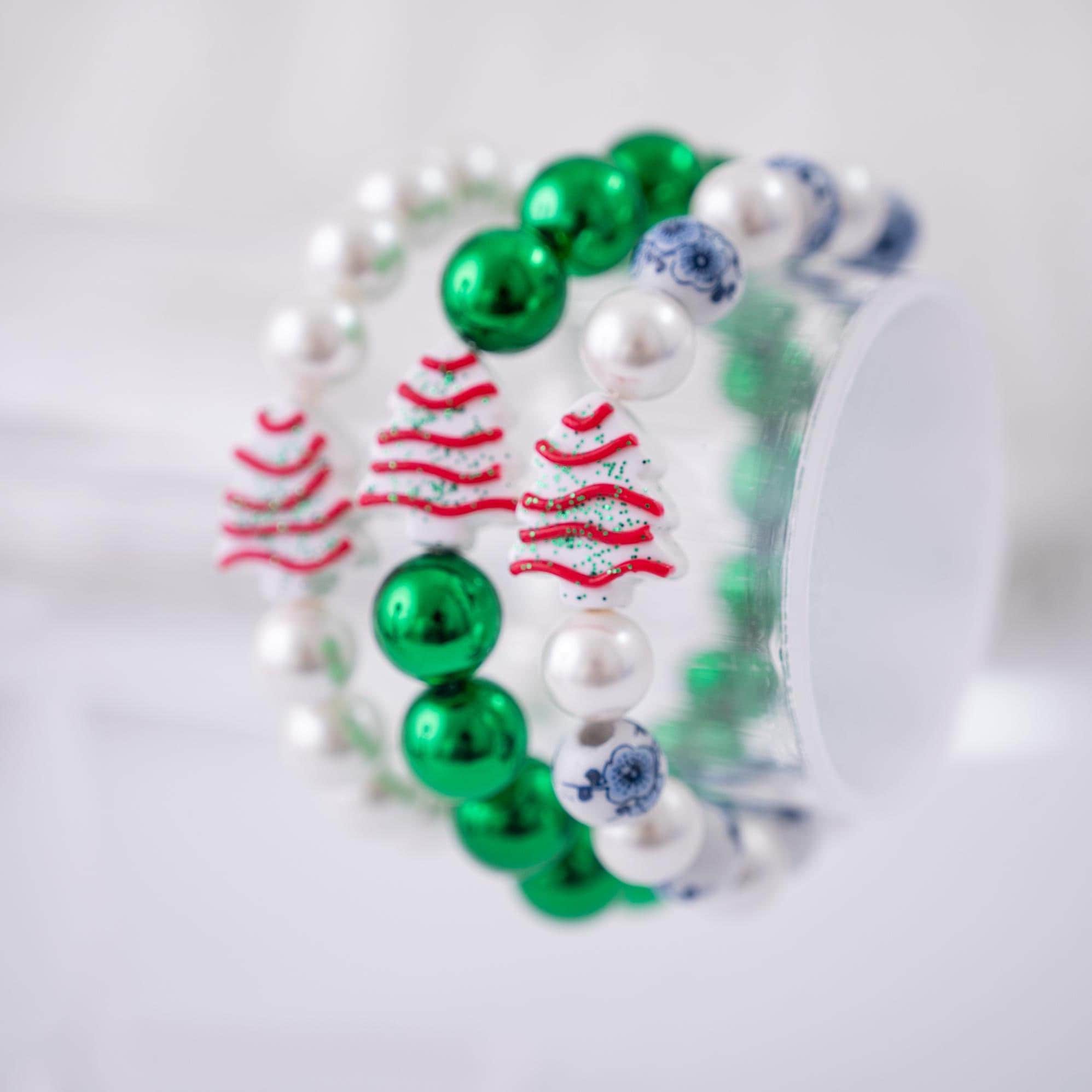Under the Mistletoe Little Debbie Christmas Tree and Chinoiserie Stretchy Bracelet Stack