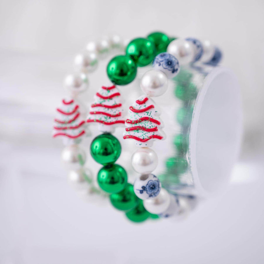 Under the Mistletoe Little Debbie Christmas Tree and Chinoiserie Stretchy Bracelet Stack