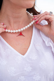 Oklahoma Boomer Sooner Horns Down OU/TEXAS Pearl Necklace