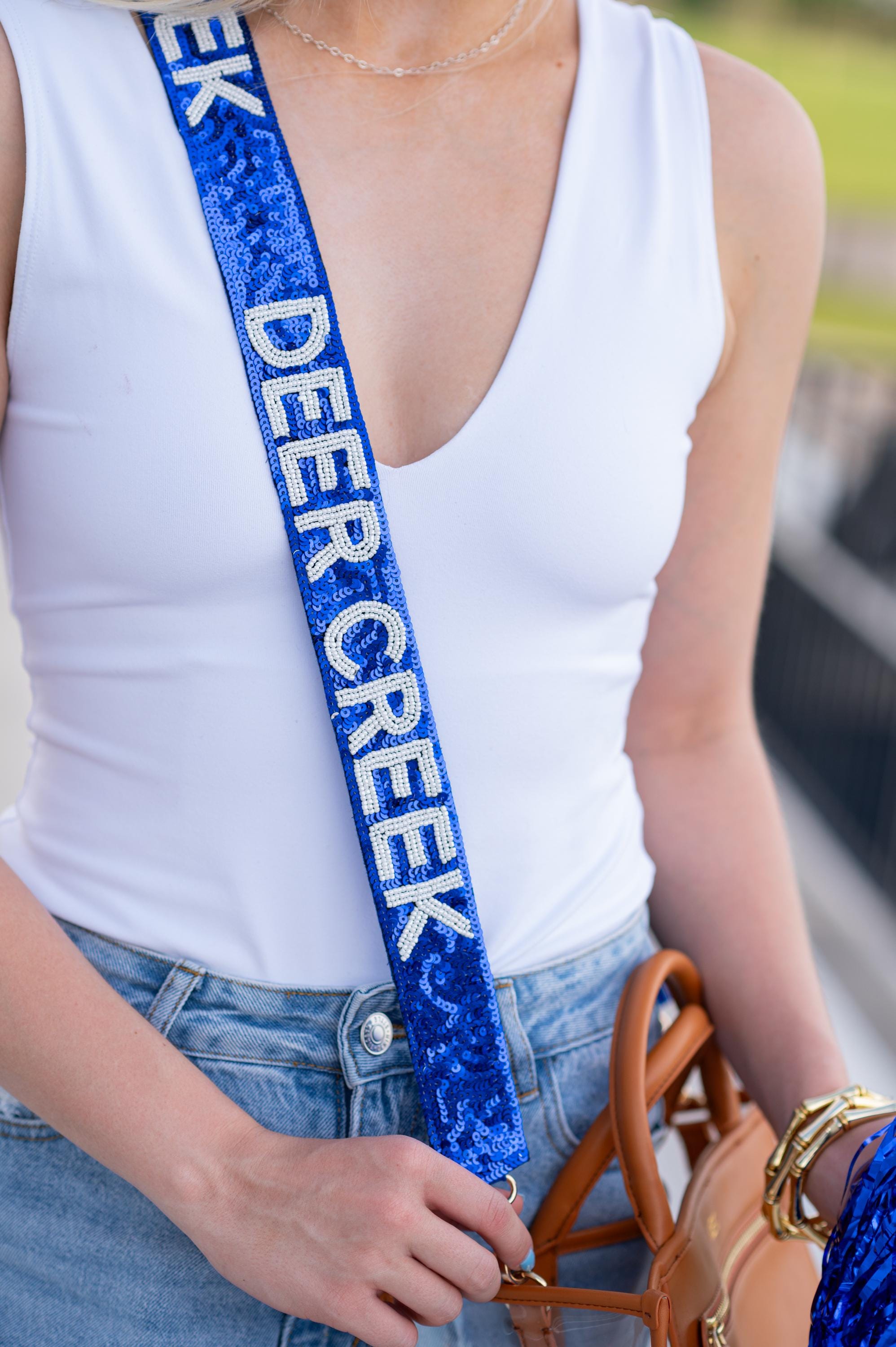 Deer Creek High School Gameday Purse Strap - Sequins - Gold Hardware - Edmond Oklahoma City