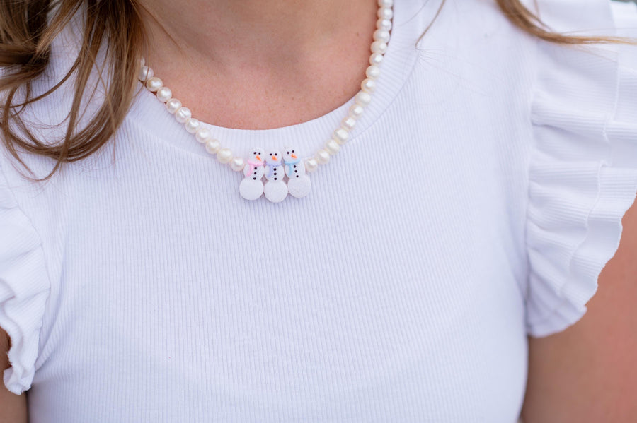 The Christmas Winter Pastel Snowmen Authentic Freshwater Pearls Necklace