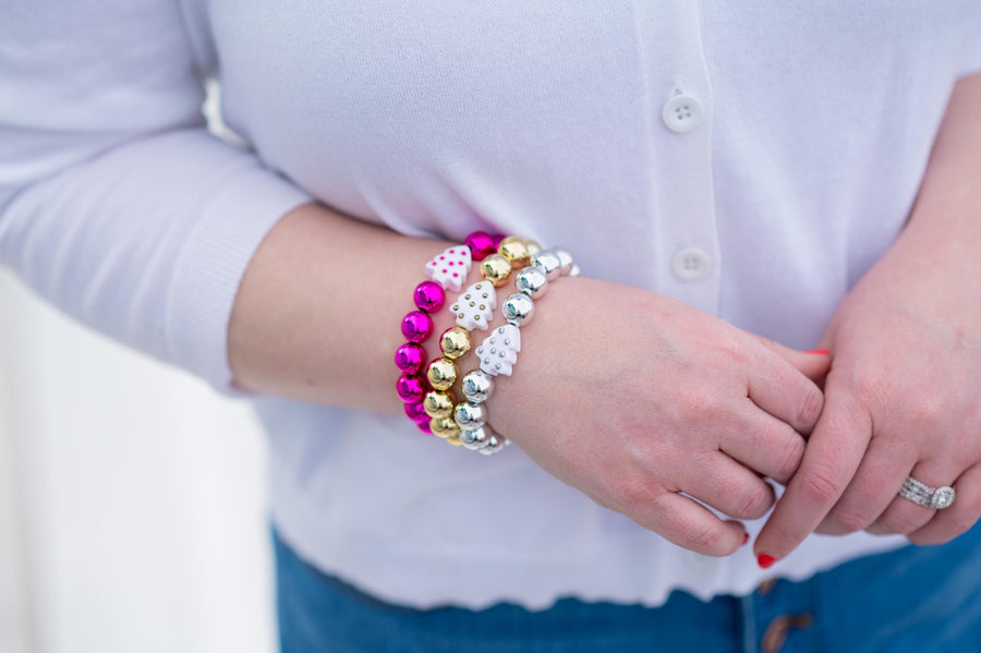 Home for the Holidays Christmas Tree Stretchy Bracelet Stack - Hot Pink