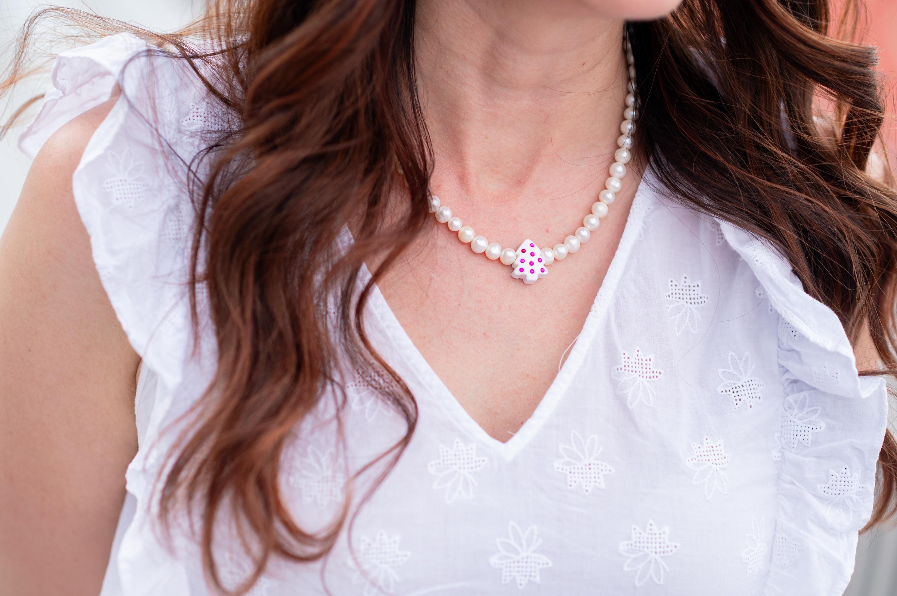 The Home for the Holidays Rhinestone Christmas Tree Authentic Freshwater Pearls Necklace