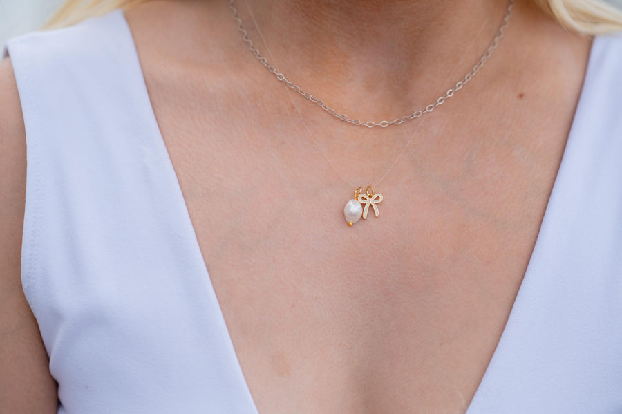 The Calista Coquette Bow & Pearl Simple Perfection Invisible Necklace