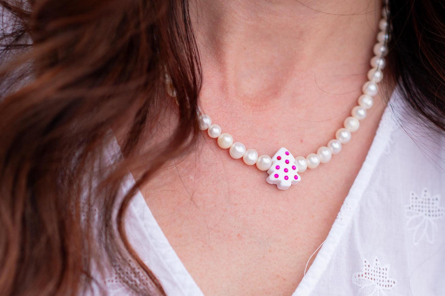 The Home for the Holidays Rhinestone Christmas Tree Authentic Freshwater Pearls Necklace