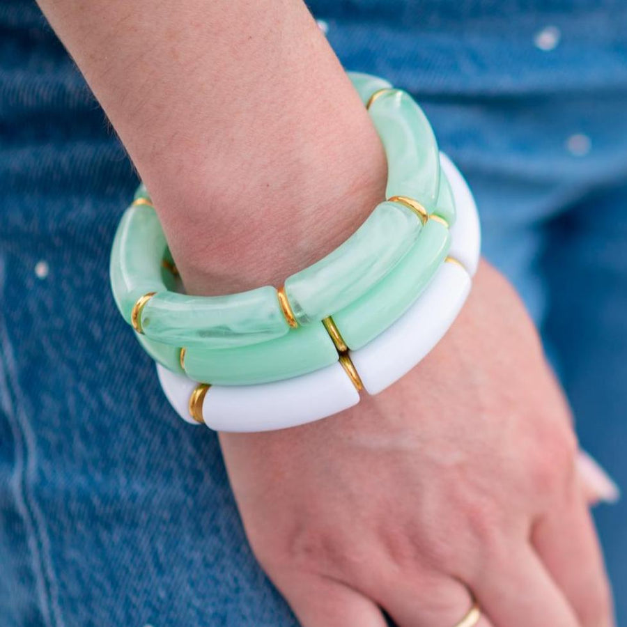 The Subtle Envy Mint Green Marbled Stretchy Bracelet Stack Gold or Silver