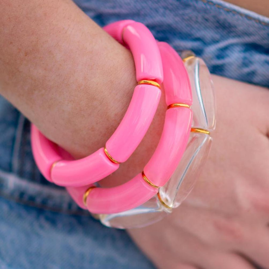 The Make Em Jelly Pink Marbled Stretchy Bracelet Stack Gold or Silver