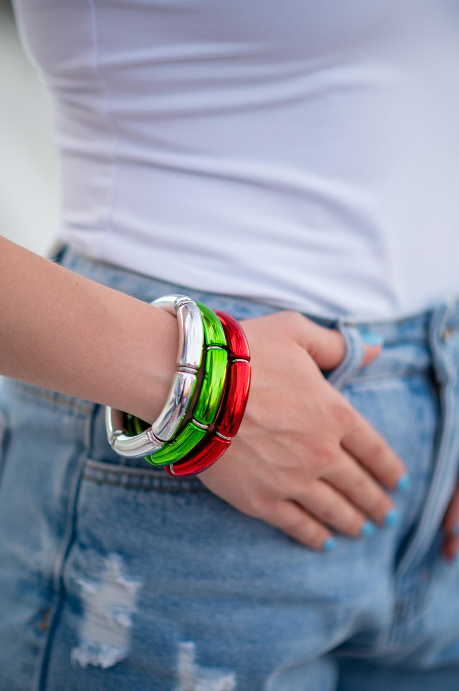 The Merry Everything Metallic Christmas Holiday Glam Stretchy Bracelet Stack Gold or Silver