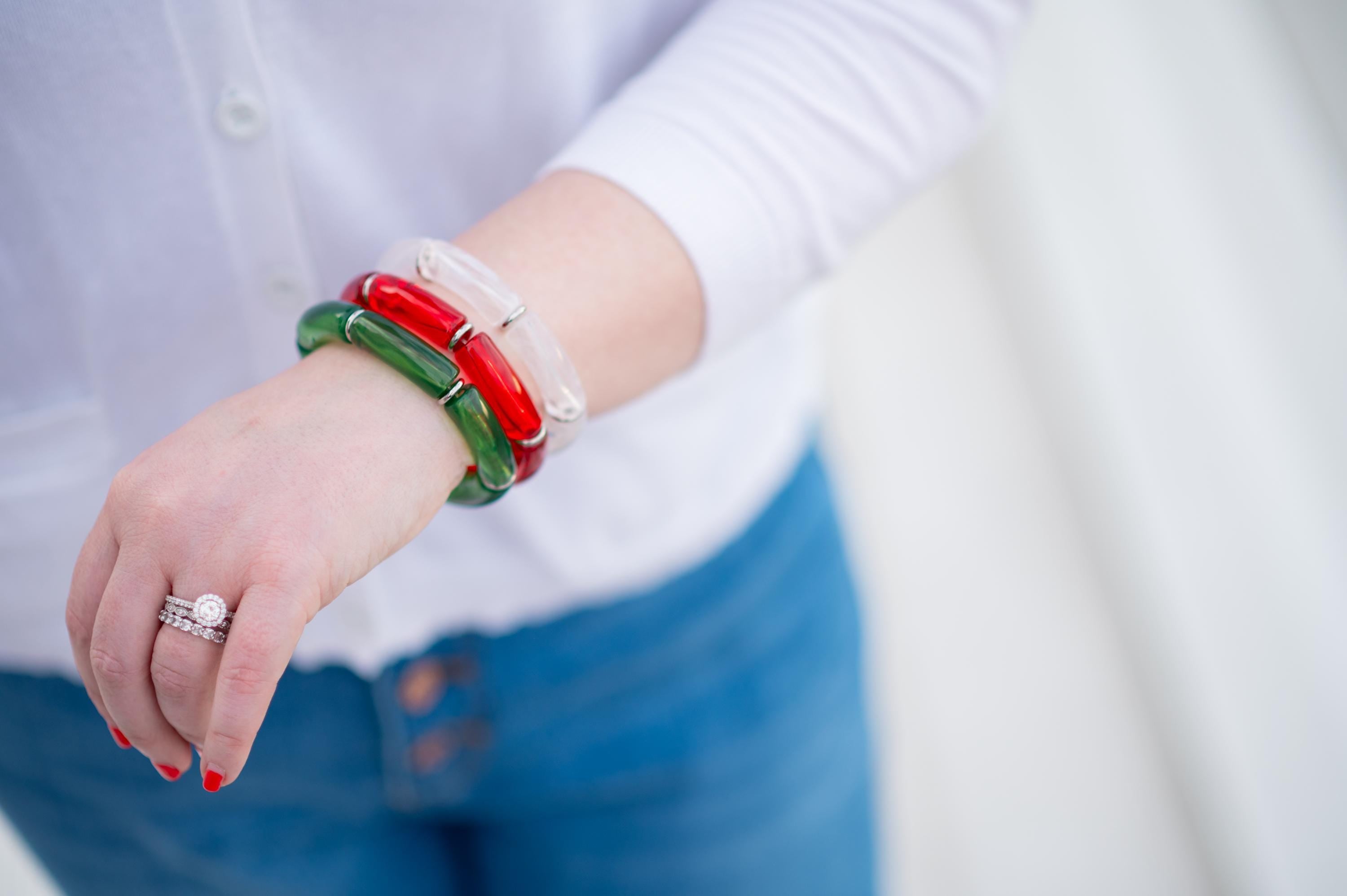 The Candy Canes Translucent Holiday  Stretchy Bracelet Stack Gold or Silver