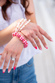 The Thin Bridgette Bamboo Acrylic Bangle Bracelet in Marbled Cloudy White (Gold or Silver)