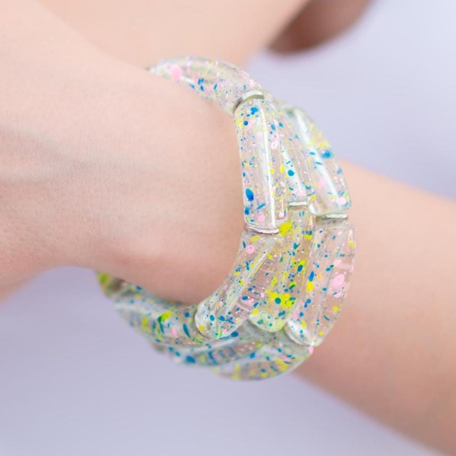 When Oceans Rise Paint Splatter and Lucite Summer Stretchy Bracelet Stack Gold or Silver
