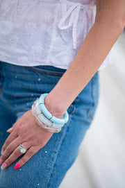 The In the Mood for Love Soft Blue Marbled Stretchy Bracelet Stack Gold or Silver