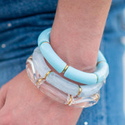 The In the Mood for Love Soft Blue Marbled Stretchy Bracelet Stack Gold or Silver