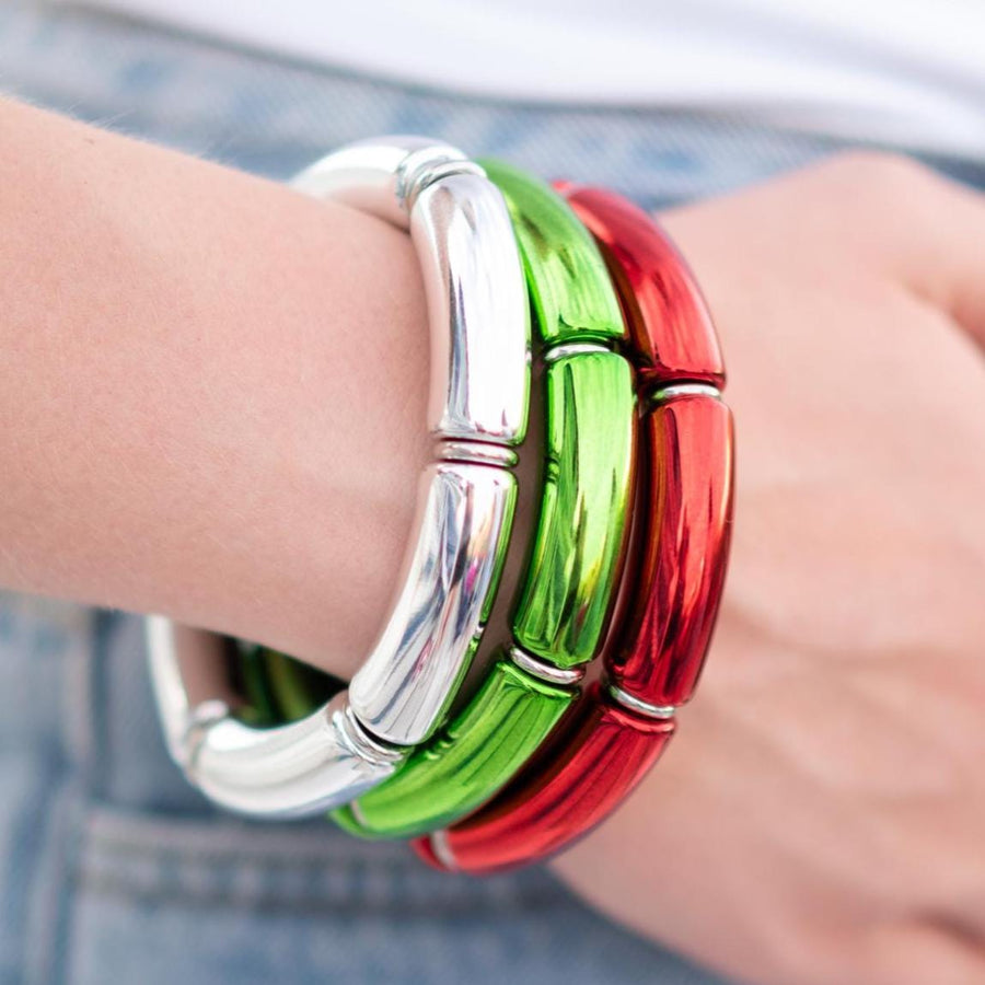 The Merry Everything Metallic Christmas Holiday Glam Stretchy Bracelet Stack Gold or Silver