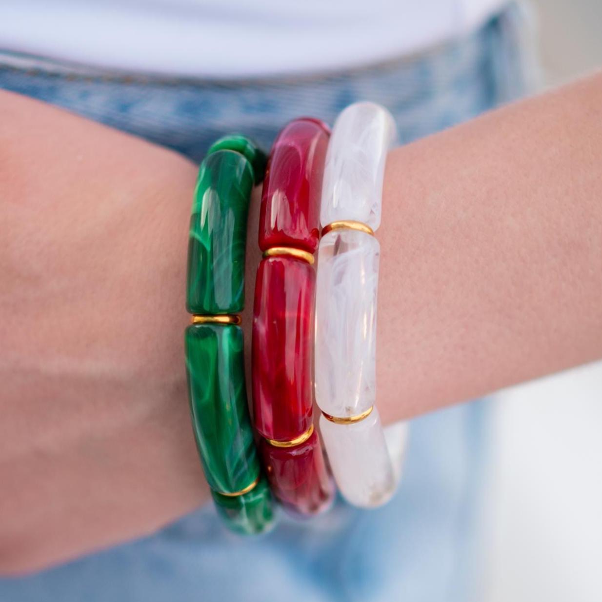 Christmas but Classy Marbled Stretchy Bracelet Stack Gold or Silver