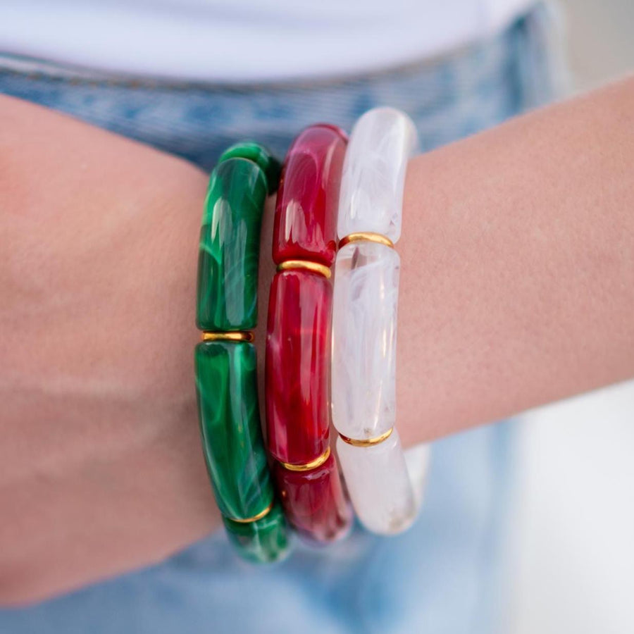 Christmas but Classy Marbled Stretchy Bracelet Stack Gold or Silver